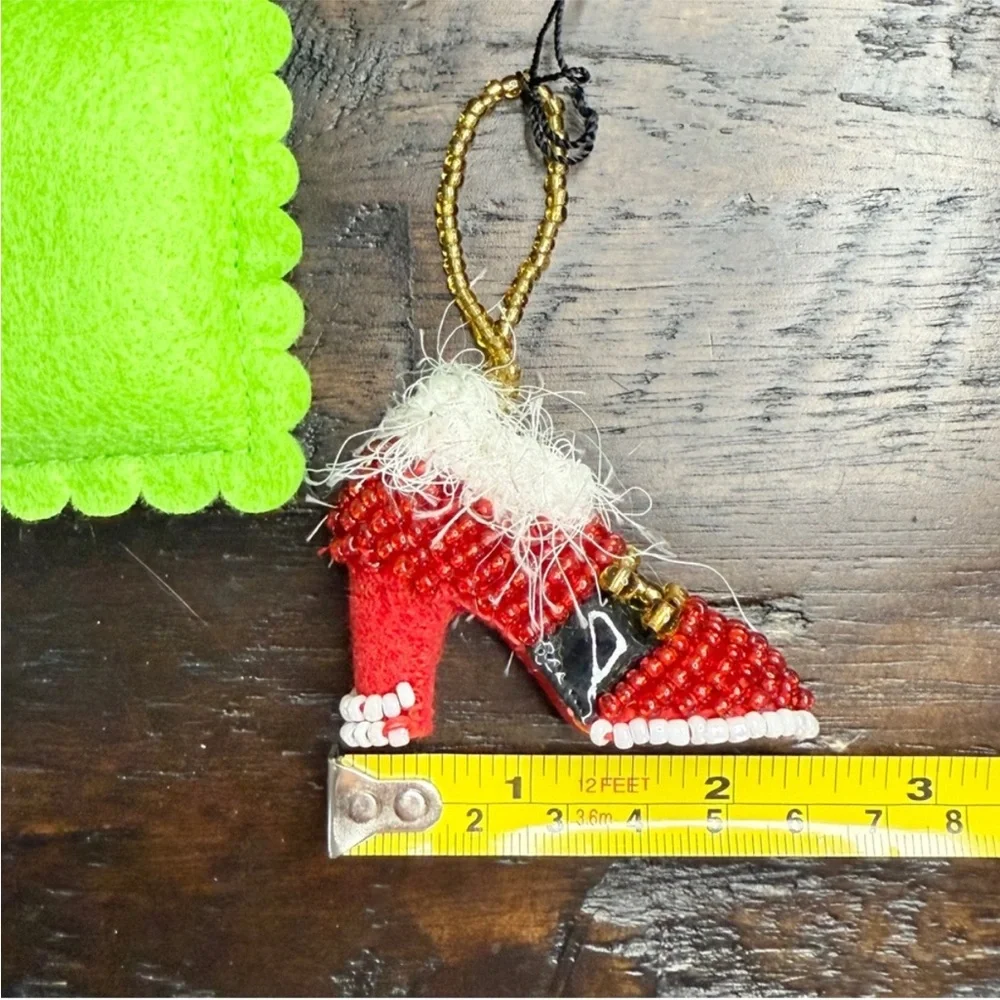 Michael Simon Santa High Heel Shoe Ornament RARE Hand Sewn Beaded New in Box